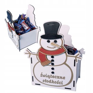 Bałwanek Pudełko na słodycze Ozdoba Świąteczna Pojemnik Drewniany Bałwan