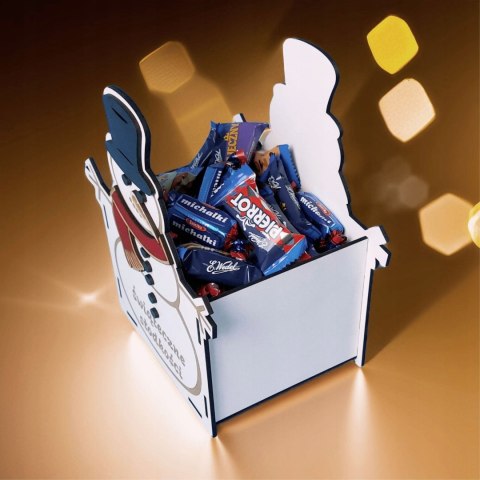 Bałwanek Pudełko na słodycze Ozdoba Świąteczna Pojemnik Drewniany Bałwan