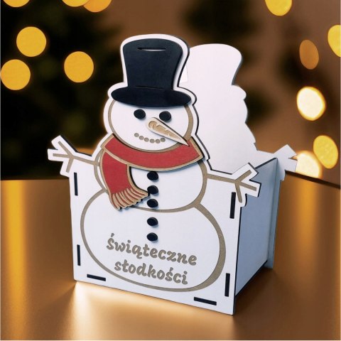 Bałwanek Pudełko na słodycze Ozdoba Świąteczna Pojemnik Drewniany Bałwan