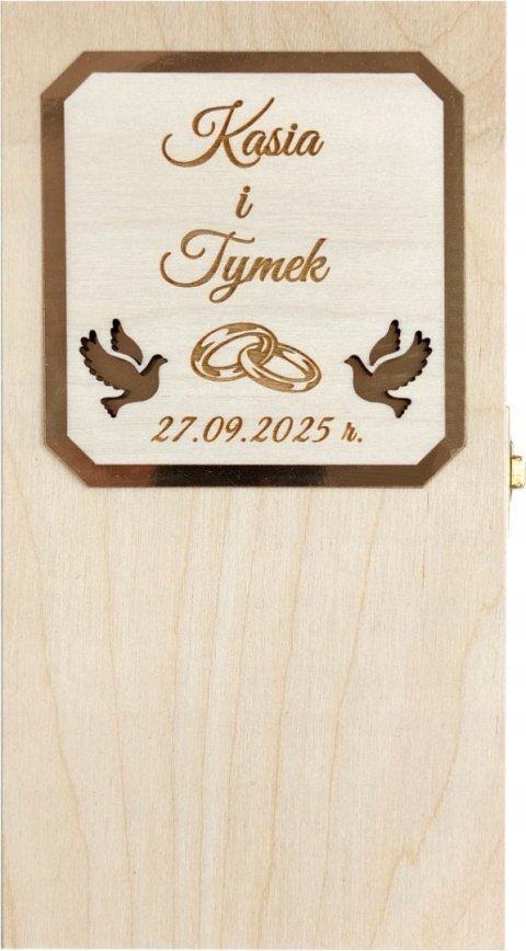 Drewniane pudełko ślubne na pieniądze z grawerem i wstążką Prezent Pamiątka