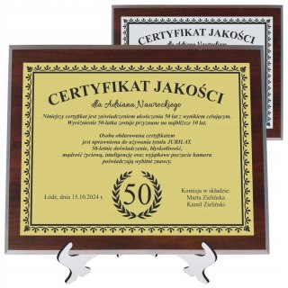 Dyplom Prezent na URODZINY Ramka Certyfikat 18 20 30 40 50 60 + STOJAK