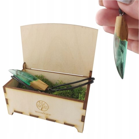 Naszyjnik z Drewna i Żywicy Zielony Kieł z proszkiem świecącym Prezent