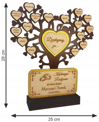 Prezent Ślubny Dla Rodziców Drzewko Podziękowanie GRAWER Złoto