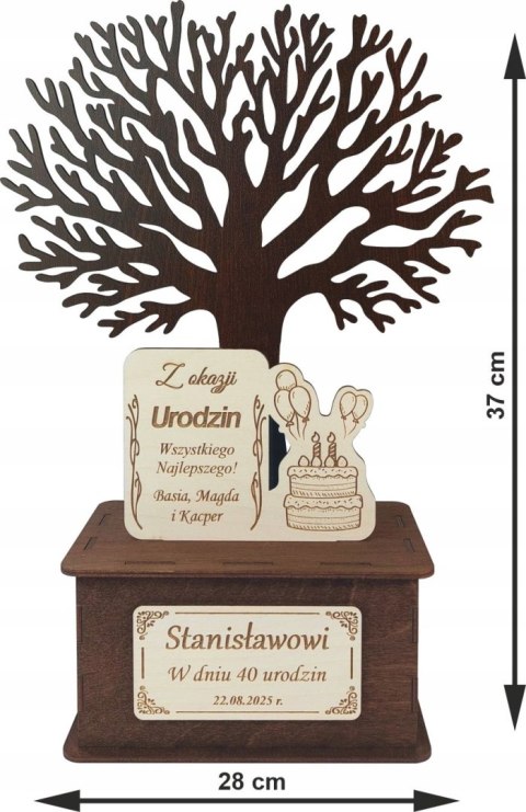 Prezent na Urodziny - Drzewko z Serduszkami Statuetka PERSONALIZOWANA 1-99