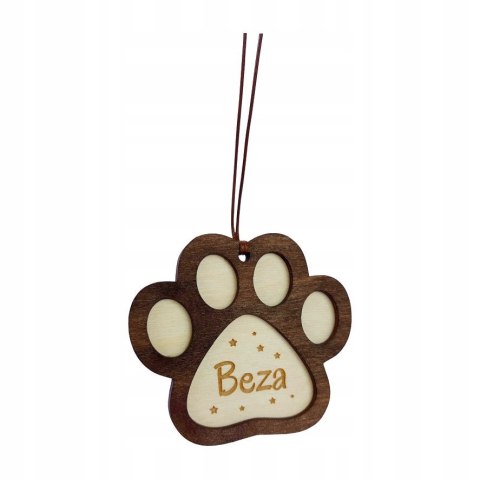 Zawieszka do samochodu Drewniana łapka z grawerem personalizowana Pies Kot