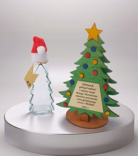 Zestaw prezentowy na święta Ozdobna Drewniana Choinka z Butelką 250 ml