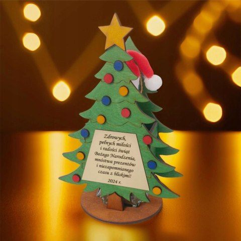 Zestaw prezentowy na święta Ozdobna Drewniana Choinka z Butelką 250 ml