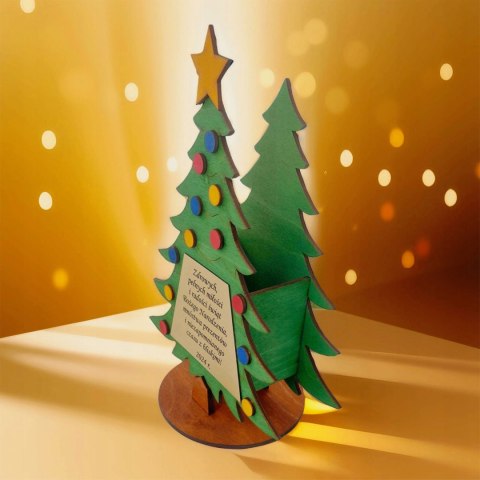 Zestaw prezentowy na święta Ozdobna Drewniana Choinka z Butelką 500 ml