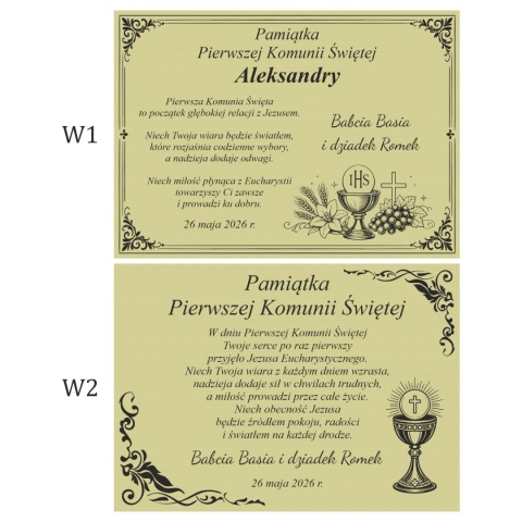 Elegancka pamiątka komunijna z grawerem