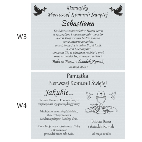 elegancka pamiątka komunijna z grawerem srebrna