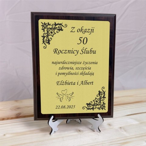 Dyplom z grawerem na rocznicę ślubu - prezent pamiątka jubileusz Złote Gody