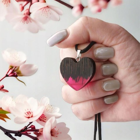 Naszyjnik Serce z drewna Wenge i żywicy