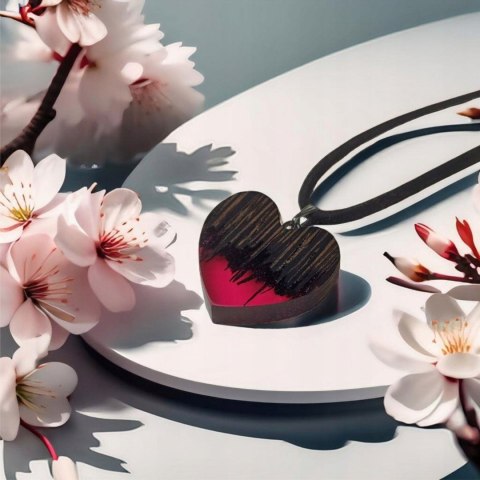 Naszyjnik Serce z drewna Wenge i żywicy