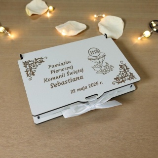 Pudełko komunijne z grawerem - personalizowana pamiątka Pierwszej Komunii Świętej