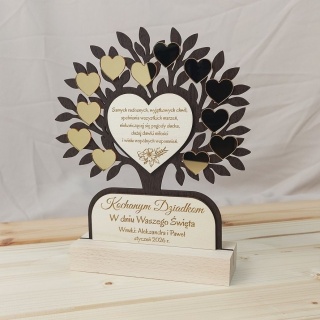 Statuetka Drzewko dla Babci i Dziadka Prezent Personalizacja Grawer Złoty