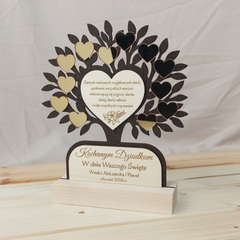 Statuetka Drzewko dla Babci i Dziadka Prezent Personalizacja Grawer Złoty