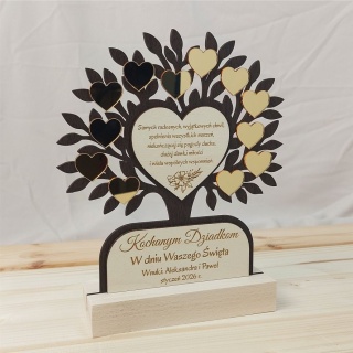 Statuetka Drzewko dla Babci i Dziadka Prezent Personalizacja Grawer Złoty