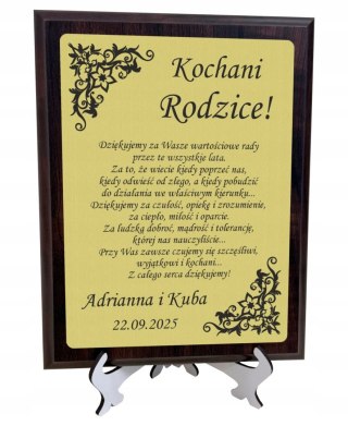 Podziękowanie dla rodziców na ślub Personalizowany dyplom z grawerem WESELE