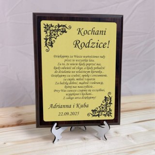 Podziękowanie dla rodziców na ślub Personalizowany dyplom z grawerem WESELE