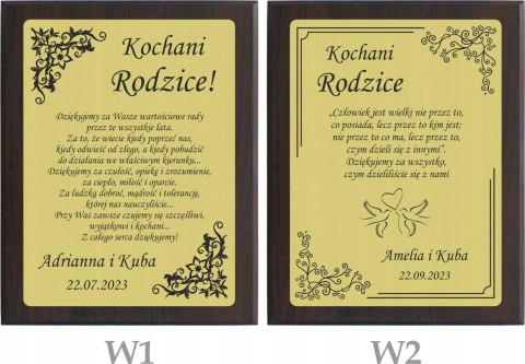 Podziękowanie dla rodziców na ślub Personalizowany dyplom z grawerem WESELE