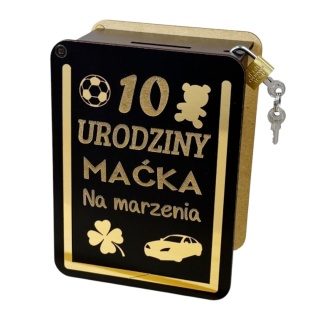 Skarbonka Czarna Premium dla Chłopca Złota Ramka i Grafiki
