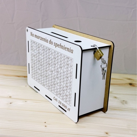 Skarbonka Wykreślana prezent na Urodziny z kłódką i grawerem