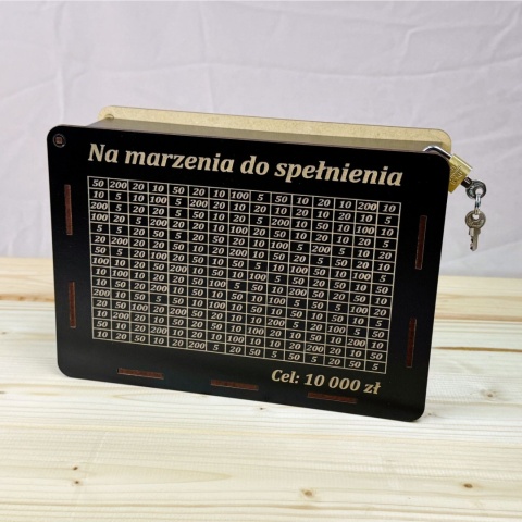 Skarbonka Wykreślana Czarna prezent na Urodziny z kłódką i grawerem