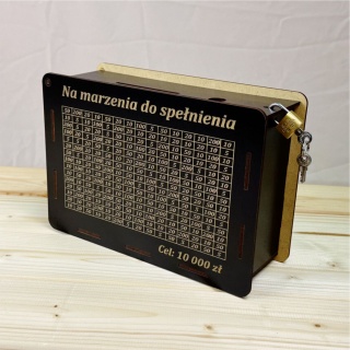 Skarbonka Wykreślana Czarna prezent na Urodziny z kłódką i grawerem