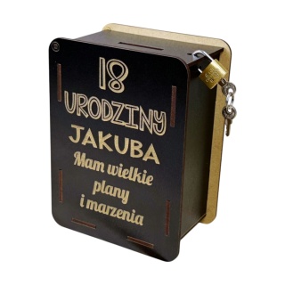 Skarbonka na 18 Urodziny Czarna Personalizowana z Kłódką i grawerem
