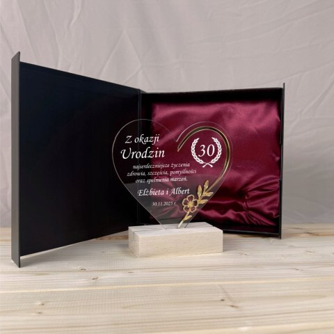 Statuetka Urodzinowa - serce w etui Prezent na urodziny 30 40 50 60 70