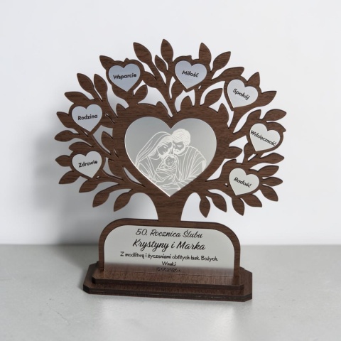 Personalizowany prezent na 50 rocznicę ślubu ze srebrnym laminatem i dedykacją