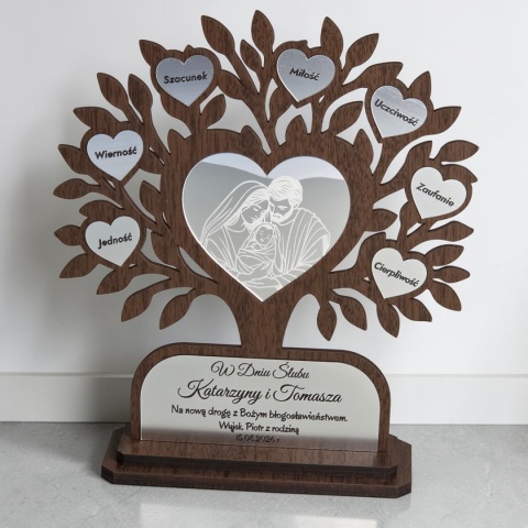 Personalizowana pamiątka na ślub dla nowożeńców ze srebrnym laminatem i życzeniami