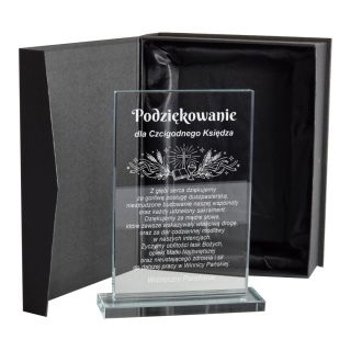 Szklana Statuetka z Grawerem w Etui – Podziękowanie dla Księdza
