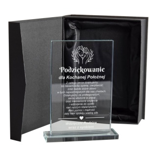 Szklana Statuetka Podziękowanie dla Położnej z Grawerem w Etui